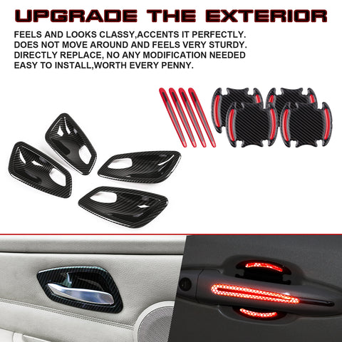 Set Inner + Exterior Door Handle Bowl Cover Trim For BMW 3 Series E90/E91 Sedan