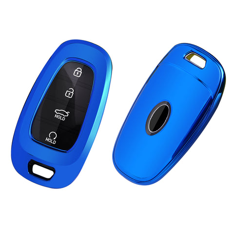 Blue TPU Full Covered w/Button Key Fob Holder Case For Hyundai Sonata 2020-2024