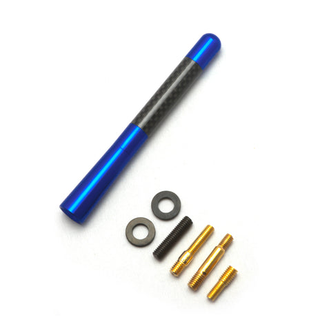 Carbon Fiber Blue Aluminum Antenna Roof Hood Mount Mast 4.7'' inch Screw Type AM/FM Radio Car Antenna JDM Replacement Universal Fit