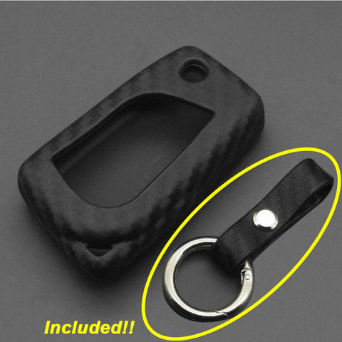 Carbon Fiber Grain Soft Silicone Key Fob Cover Case with Keychain for Toyota Camry 2018-up Flip Blade Key Remote