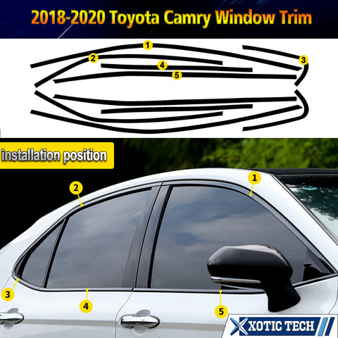 Window Trim Chrome Delete Blackout Overlay Pre-cut Genuine Vinyl KK For Toyota Camry 2018-2025 - Gloss Black