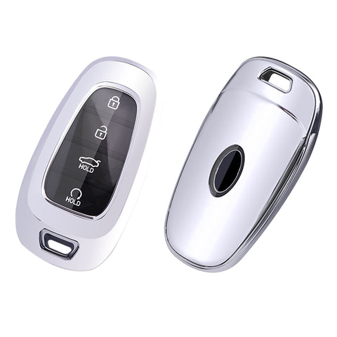 Silver Soft TPU Full Protect Smart Key Fob Cover For Hyundai Sonata 2020-2024