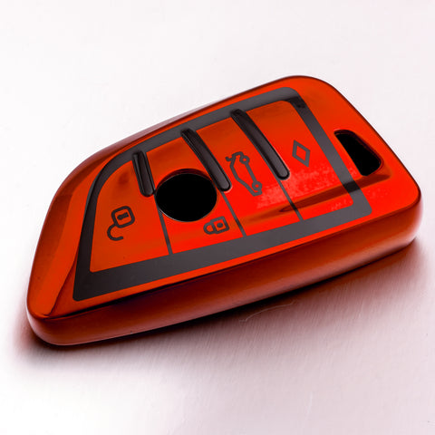 for BMW Key Fob Cover - Soft TPU Front + ABS Shell Back Blade Shape Key Case Pouch Key Protector for BMW X1 X5 X6 1 2 5 Series, Glossy Blue / Red / Silver