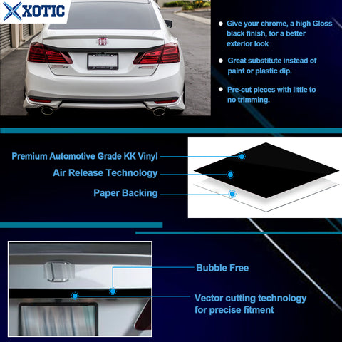 Chrome Delete Blackout Overlay Pre-cut Vinyl KK Kit For Honda Accord sedan 2016 2017 Trunk and Lower Rear Chrome Trim - Gloss Black