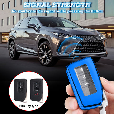 Xotic Tech Blue TPU Key Fob Shell Full Cover Case w/ Blue Keychain, Compatible with Lexus NX RX 250 GS IS RC 300 Smart Keyless Entry Key