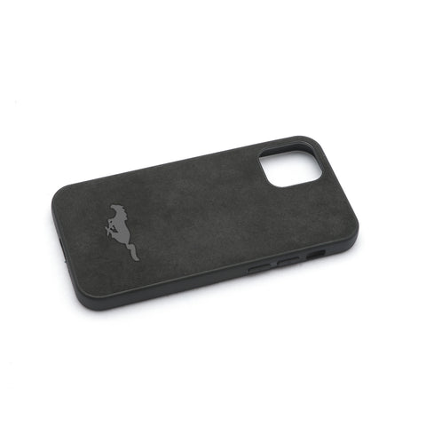 Ultra Slim and Light Sports Style Mustang Logo Alcantara Leather Matte Black Compatible with Apple iPhone 12 Mini Case Cover Protection