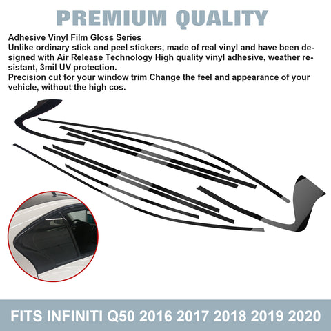 Gloss Black Chrome Delete Blackout Window Cover Decal For Infiniti Q50 2016-2020