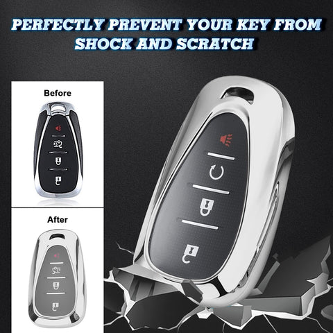 Silver TPU Full Cover Smart Key Fob Case For Chevrolet Camaro Malibu Cruze Spark