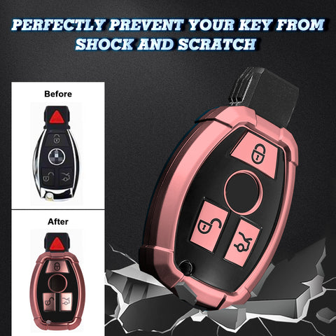 Full Covered Armor Pink TPU Remote Fob Key Cover Shell For Mercedes B C E G SLK