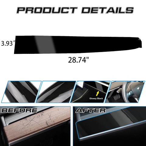 For Tesla Model 3 2017-2023 & Model Y 2020-up Gloss Black Interior Dashboard Wrap Strip Stickers