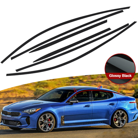 Set(6pcs) Gloss Black Vinyl Pre-Cut Window Strip Cover For Kia Stinger 2018-2020
