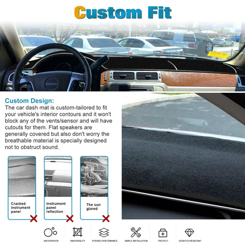 Center Console Dashboard Mat Pre-cut Non-Slip Sunshield Sun Glare Protector Dash Carpet Pad Black Cover Compatible with Chevrolet Silverado GMC Sierra 2007-2013,w/One Golve Box-Type A