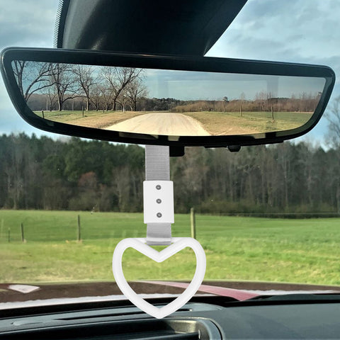 White Tsurikawa Handle Ring Heart Shaped Japanese Car Warning Loop Decoration