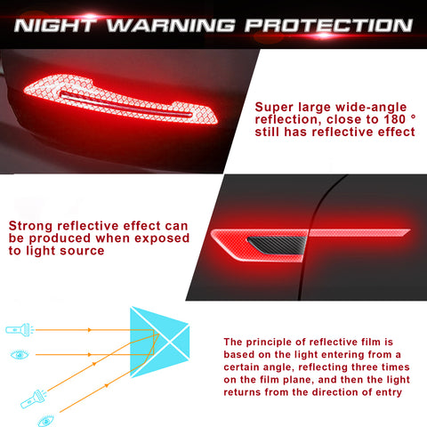 Car Side Door Marker Rearview Mirror Edge Protector Guard Cover Sticker Set, Carbon Fiber Pattern w/ Reflective Safety Strip (Red)