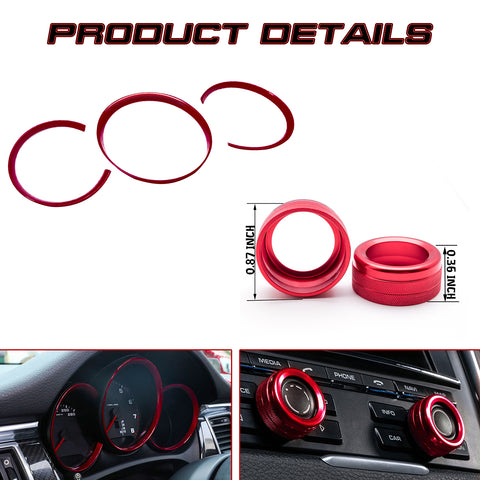 Red Dashboard Meter Frame Radio Navigation Switch Ring Covers For Porsche Macan
