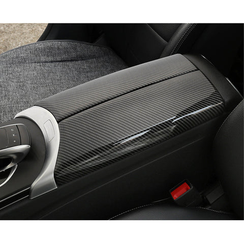 Inner Armrest Storage Box Cover Trim Center Console Protector Cap, Carbon Fiber Pattern, Compatible with Mercedes Benz C Class W205 2015-2021, GLC Class W253 2016-2021