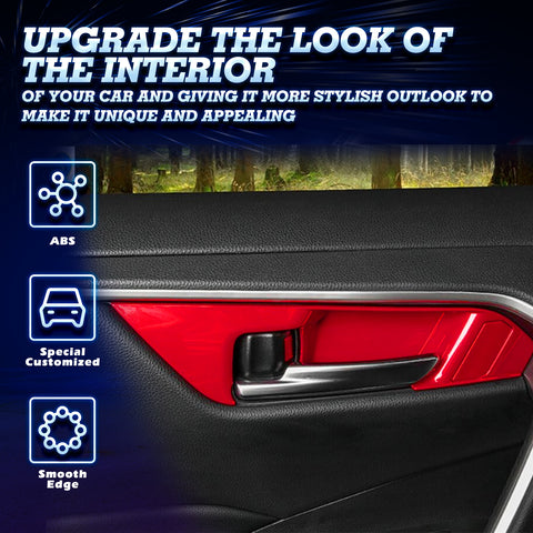 Inner Door Handle Bowl Side Panel Control Panel Cover Trim, Sporty Red, Compatible with Toyota RAV4 2019-2024