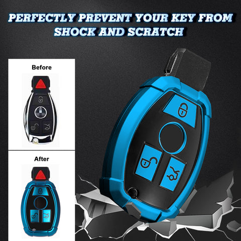 Full Covered Armor Blue TPU Remote Fob Key Cover Shell For Mercedes B C E G SLK