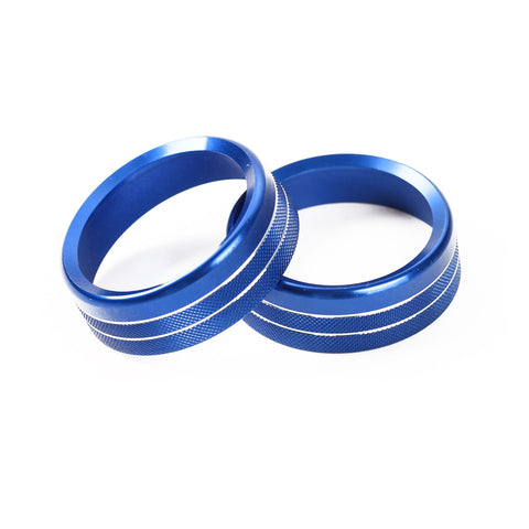 2pcs Centre Console Radio Volume Tune Switch Control Knob Surrounding Ring Decoration Covers Compatible with Ford Mustang 2015-up (Blue)