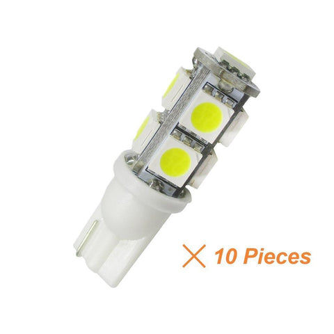 10x T10 168 194 LED White\ Blue 501 W5W 9-SMD Side Wedge License Light Bulbs 2825 192