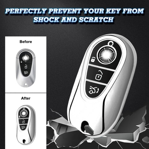 Silver Soft TPU Full Covered Remote Key Shell For Mercedes-Benz E-Class 2024-25