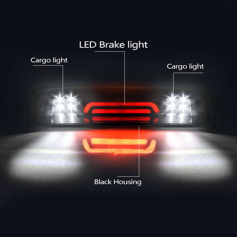 LED High Mount 3rd Third Brake Light Replacement For 2009-2018 Dodge Ram 1500 2500 3500 Red White Rear Cab Roof Center Mount Tail Stop Cargo Lights Lamps, Smoke Lens Black Housing