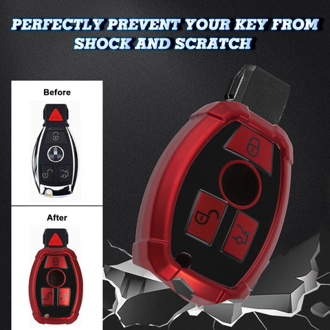 Full Covered Armor Red TPU Remote Fob Key Cover Shell For Mercedes B C E G SLK
