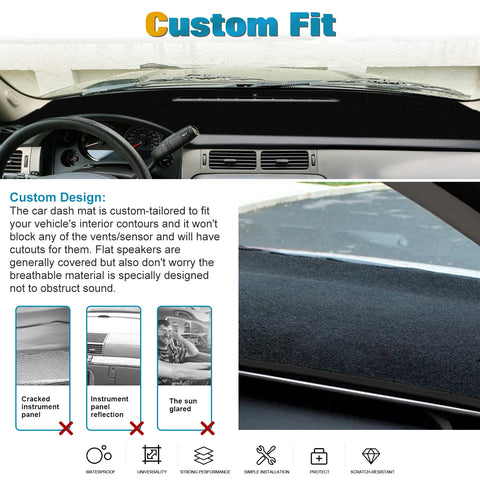 Center Console Dashboard Mat Pre-cut Non-Slip Sunshield Sun Glare Protector Dash Carpet Pad Black Cover Compatible with Chevrolet Silverado GMC Sierra 2007-2013,w/One Golve Box-Type B