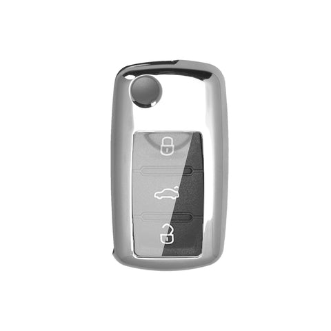 For Volkswagen Key Fob Cover, Flip Folding Remote Key Fob Case for VW Volkswagen Mk6 Bora Jetta GTI Passat Golf Tiguan Touareg Beetle, Silver