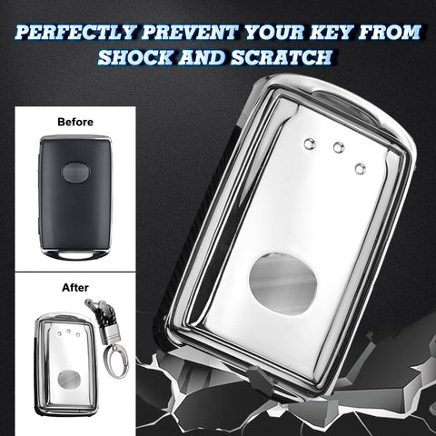 Silver Soft TPU Full Protect Remote Smart Key Fob Cover w/Keychain For Mazda 3 2019-2025