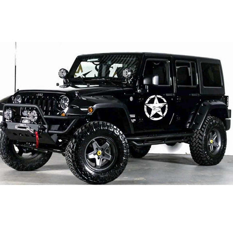 For Jeep Front Hood Sticker - Black/ White/ Yellow Army Military Star Vinyl Graphic Decal for Car Body Trunk Side Fender Door Bumper