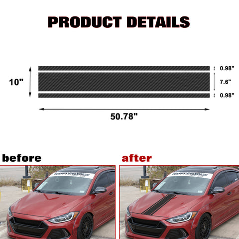3X Carbon Fiber Texture Waterproof KK Vinyl Front Hood Bumper Stripe Sticker