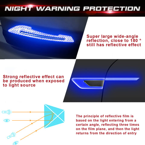 Car Side Door Marker Rearview Mirror Edge Protector Guard Cover Sticker Set, Carbon Fiber Pattern w/ Reflective Safety Strip (Blue)
