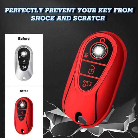 Red Soft TPU Full Protect Remote Key Fob Cover For Mercedes-Benz S-Class 2020+