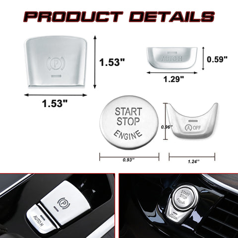 Silver Gear P Brake Hold Engine Start Button Cover For BMW G30 5 Series 2018-19
