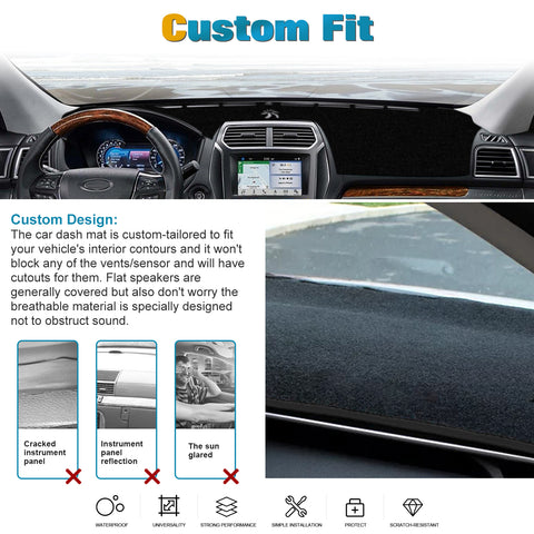 Center Console Dashboard Mat Pre-cut Non-Slip Sunshield Sun Glare Protector Dash Carpet Pad Black Cover Compatible with Ford Explorer 2011-2019