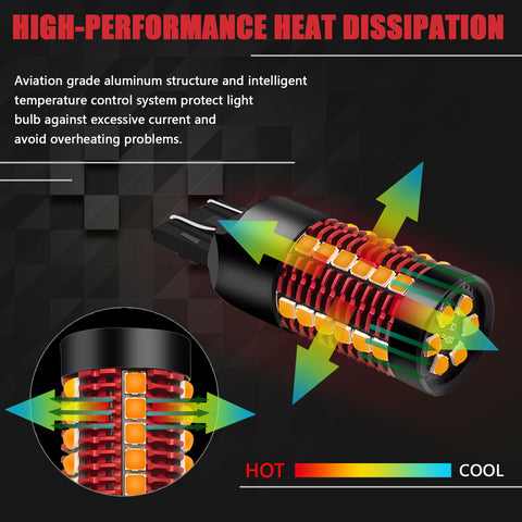 2pcs Error Free 1156 1141 BA15S / 7443 7440 T20 / 1157 2057 7528 BAY15D / 3157 3156 3057 4157 LED Turn Signal Light Bulb, Anti Hyper Flash Canbus Yellow Orange LED Bulb Replacement, No Load Resistor Need