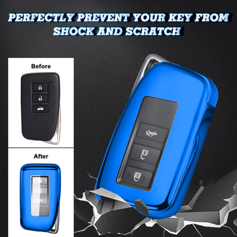 Xotic Tech Blue TPU Key Fob Shell Full Cover Case w/ Blue Keychain, Compatible with Lexus NX RX 250 GS IS RC 300 Smart Keyless Entry Key