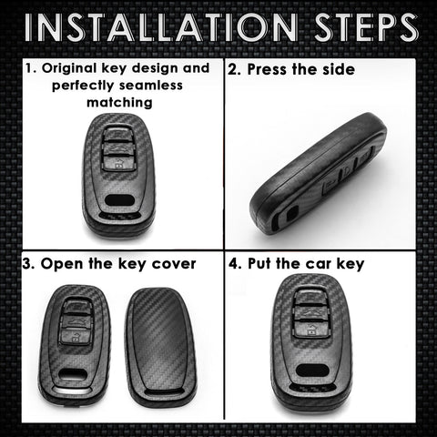 Matte Carbon Fiber Style Key Fob Shell Case Keyless Key Hard Cover Protector for Audi R8 Q5 Q7 S3 S4 S5 S6 S7 S8 SQ5 RS5 RS7 A4 A5 A6 A7 A8 3-button Smart Key