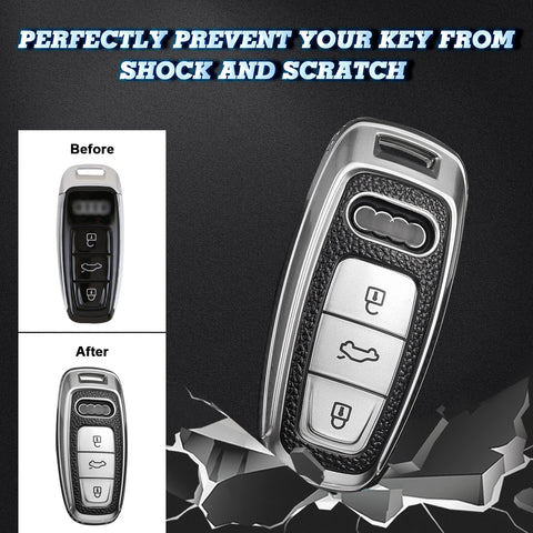 Silver TPU Leather Full Protect Remote Smart Key Fob Cover For Audi A6L A7 A8