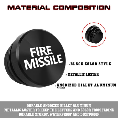 FIRE Missile Cigarette Lighter Push Button Plug Replacement Cover, Aluminum Black, Fit Cars Trucks SUVs with 12V Power Source