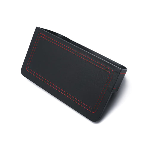 Black Leather Console Side Pocket Organizer, Car Seat Catcher w/Cup Holder Compatible With Drinks, Key, Wallet, Phone, Sunglasses, etc