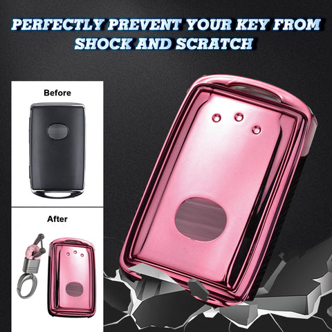 Pink Soft TPU Full Protect Remote Smart Key Fob Cover Case w/Keychain For Mazda 3 2019-2025