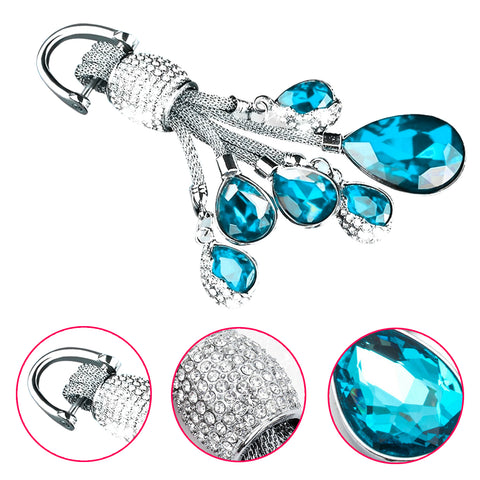 Blue / Pink / Red Universal Fit Car Key Chain Ring, Water-drop Shining Crystal Jewelry Keychain Bling Diamond Key Holder Ring, Cute Decoration Accessories