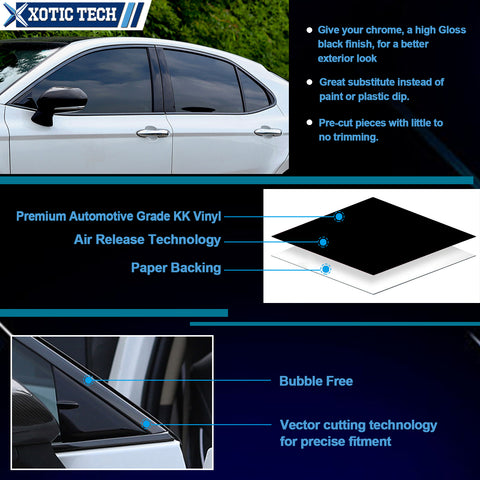 Window Trim Chrome Delete Blackout Overlay Pre-cut Genuine Vinyl KK For Toyota Camry 2018-2025 - Gloss Black