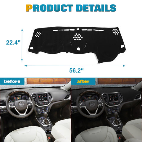 Center Console Dashboard Mat Pre-Cut Non-Slip Sunshield Sun Glare Protector Dash Carpet Pad Black Cover Compatible with Jeep Cherokee 2014-2021