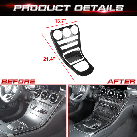 Center Console Gear Shift Panel Frame Cover Trim, Carbon Fiber Pattern, Compatible with Mercedes Benz C Class W205 2019-2020, GLC Class X253 2020 (Without Clock)
