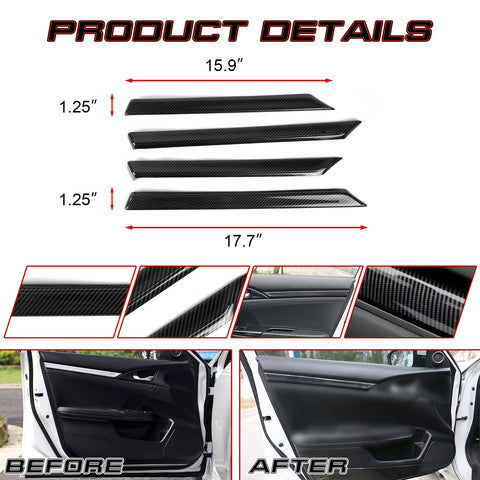 Carbon Fiber Pattern Door Strip Cover Decal For Honda Civic 10th Gen 2016-2021