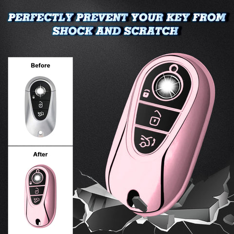 Pink Soft TPU Full Protect Remote Key Fob Cover For Mercedes-Benz S-Class 2020+