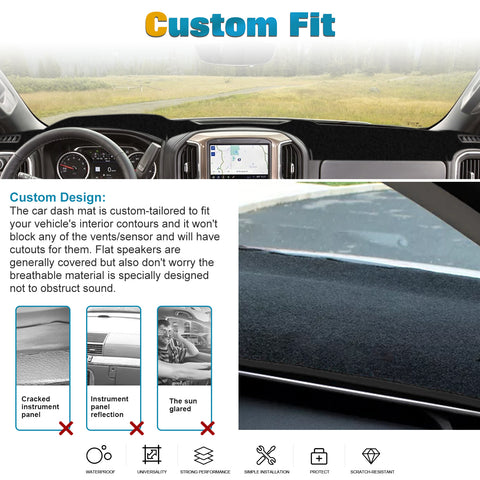 Center Console Dashboard Mat Pre-cut Non-Slip Sunshield Sun Glare Protector Dash Carpet Pad Black Cover Compatible with Chevrolet Silverado GMC Sierra 2007-2013,w/Two Golve Box
